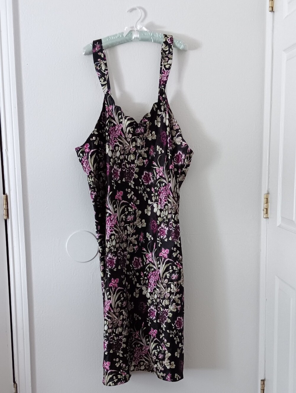 Black Floral Satin Slip Dress with Pink & Cream Accents 2X